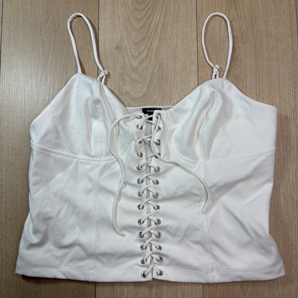 Express White Lace Up Front Corset Cami Top Large Sleeveless Adjustable Straps